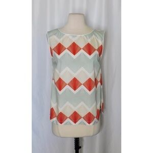 OTTOD’AME Geometric Print Sleeveless Top Blouse Button Back Retro Chevron Size 6